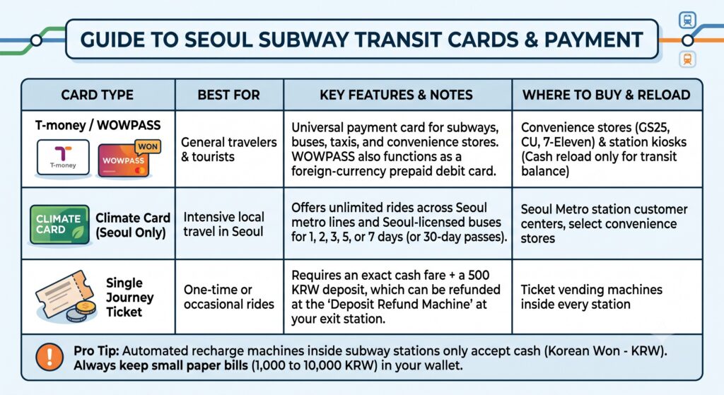korean subway transit cards payment options