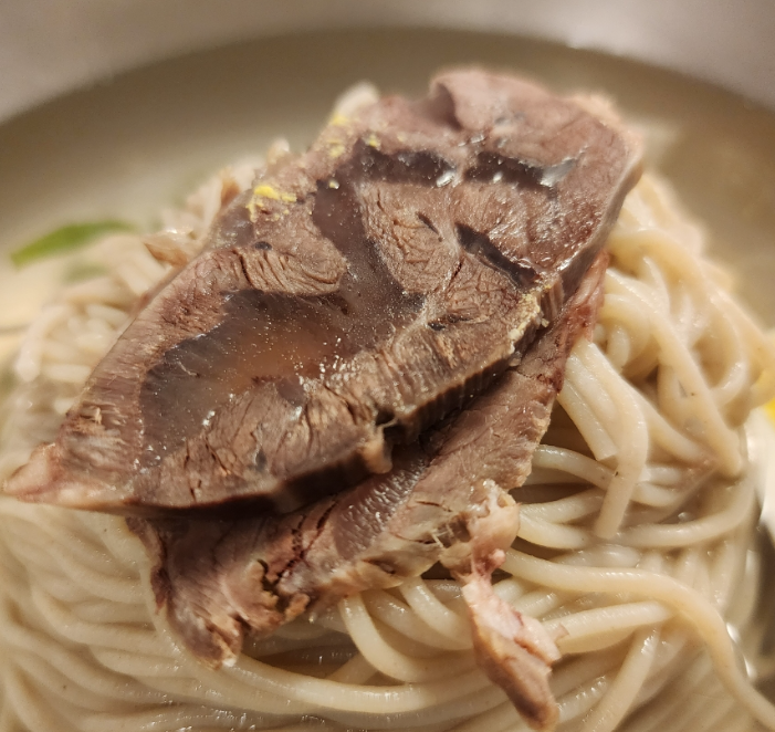 The thick noodles are paired beautifully with two pieces of chewy